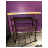 Rolling Metro 3-Tier Cart w/ Butcher Block Top