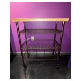 Rolling Metro 3-Tier Cart w/ Butcher Block Top