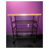 Rolling Metro 3-Tier Cart w/ Butcher Block Top