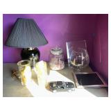 Porcelain Lamp, Accent Jars, Diecast Car, Etc.