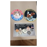 1969 COINS W/ BUTTON & PATCH 1969 COINS W/ BUTTON & PATCH