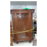 LARGE OAK CHINA CABINET W/ WOOD SHELVES