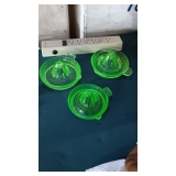 3 URANIUM GLASS JUICERS..