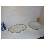 Bol et plateau en Milk Glass