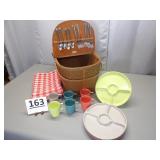 Vintage Picnic Basket w/ Dishes & Flatware