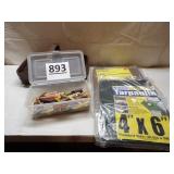 (3) 4 ft. x 6 ft. Tarps, Basket, Clothes Pins