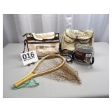 2 Fishing Creels, Net & Metal Bucket