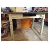 Wood Kitchen Table in Green Paint Missing Drawer