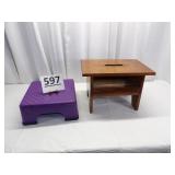 Wood Step Stool & Purple Plastic Step