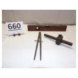 Scribe, Divider, Stanley Wood Level