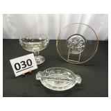 Compote Bowl, Divided Dish, Platter w/ Gold Rim