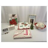 Christmas Table Cloths, Ceramic Tree, Trivia Game