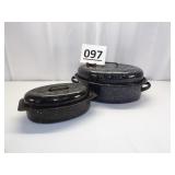 2 Speckled Enamelware Roasting Pans