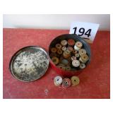 Tin Full of Wooden Thread Spools
