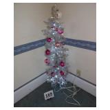 4 ft. Silver Christmas Tree w/ Lights & Bulbs