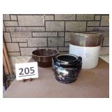 4 gal Crock & 2 Stoneware Bowls