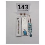 Bracelet, Turquoise Color Pendant & Necklace