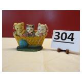 3 Kittens in a Basket Door Stop 6" h
