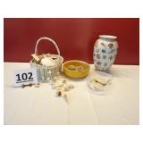 Basket & Bowl of Sea Shells, Sand Dollars, Vase