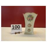 Vintage Floral Vase w/ Gold Trim 10" h