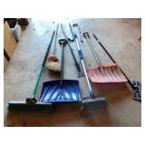 variety of shovels, brooms and pry bars