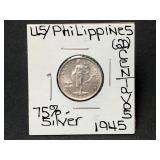 Silver 1945 US/Philippines 20 Centavos