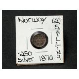Silver 1870 Norway 2 Skilling
