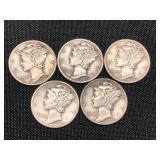 5 Silver Mercury Dimes