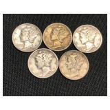5 Silver Mercury Dimes
