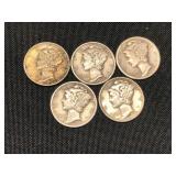 5 Silver Mercury Dimes