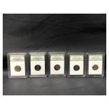 5 Graded Jefferson NIckels
