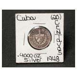 Silver 1948 Cuba 20 Centavos