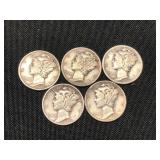 5 Silver Mercury Dimes