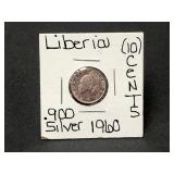 Silver 1960 Liberia 10 Cents