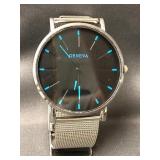 Man's Geneva watch with silver-tone band