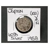 Silver 1958 Japan 100 Yen