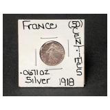 Silver 1918 France 50 Centimes