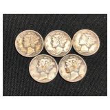 5 Silver Mercury Dimes