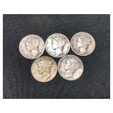 5 Silver Mercury Dimes