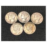 5 Silver Mercury Dimes