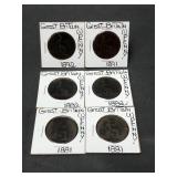 (6) Great Britain Large Cents (1882-1892)