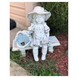 Garden Statue - Little Girl with Basket & Bench