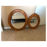 Set of Round Wood-Framed Wall Mirrors