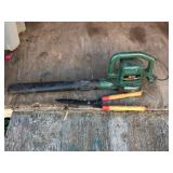 Hedge shears and Black &Decker leaf blower