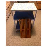 Rolling Metal Cart & Wooden Shelf - 21x15x30