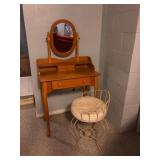 Wooden Vanity with Cushioned Stool