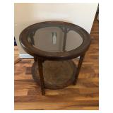 Oval Caned Side Table with Glass Top - 24x24x23