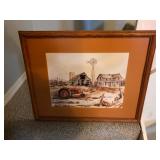 Signed Watercolor Painting - Red Tractor & Barn Sc