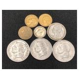 1947-1957 foreign French coins & 1910 1/2 frand co