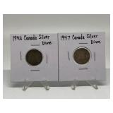 1942, 1947 CANADIAN SILVER DIMES